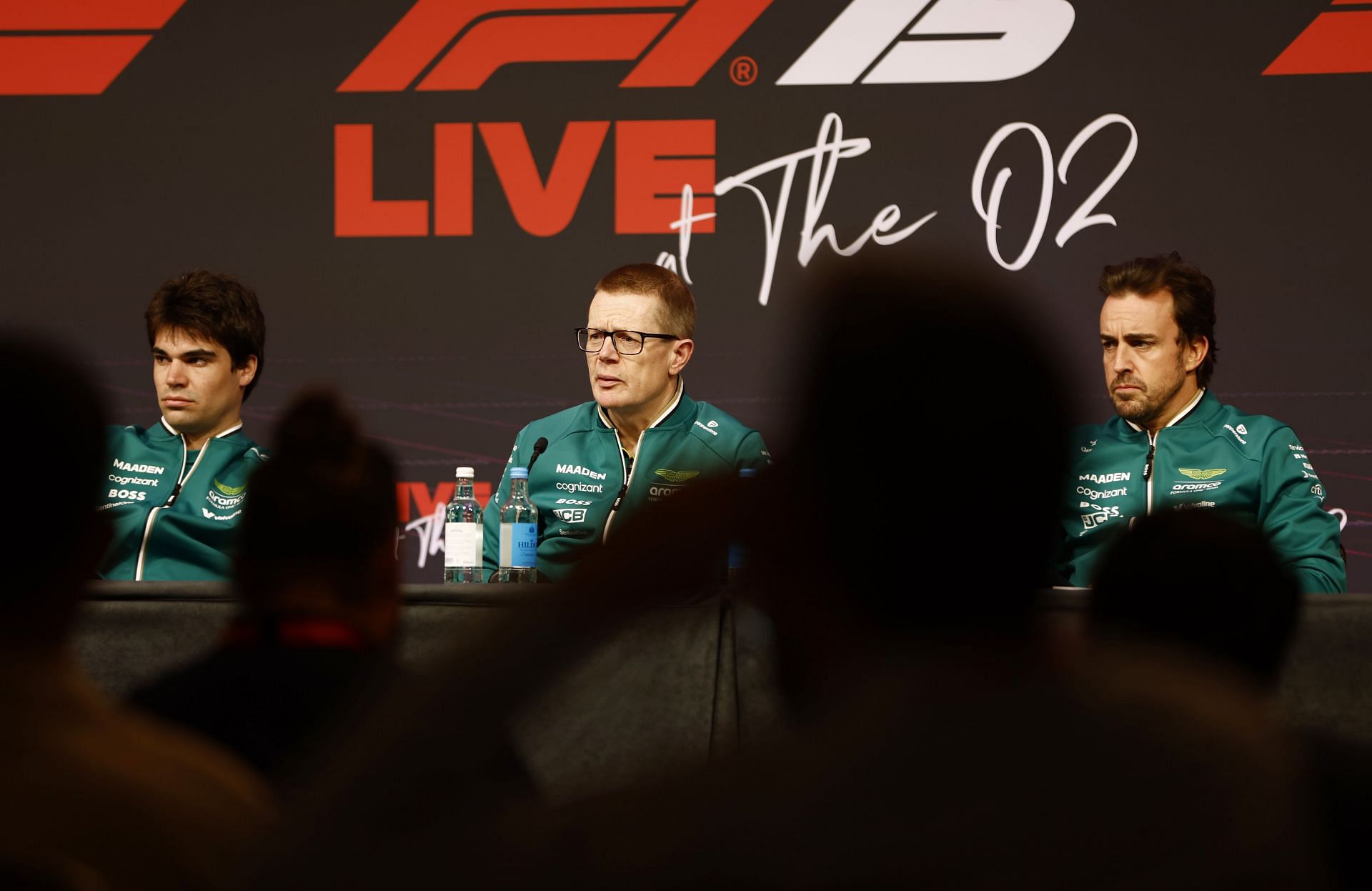 (L-R) Lance Stroll, Aston Martin F1 Team Group CEO, Andy Cowell, and Fernando Alonso. Source: Getty